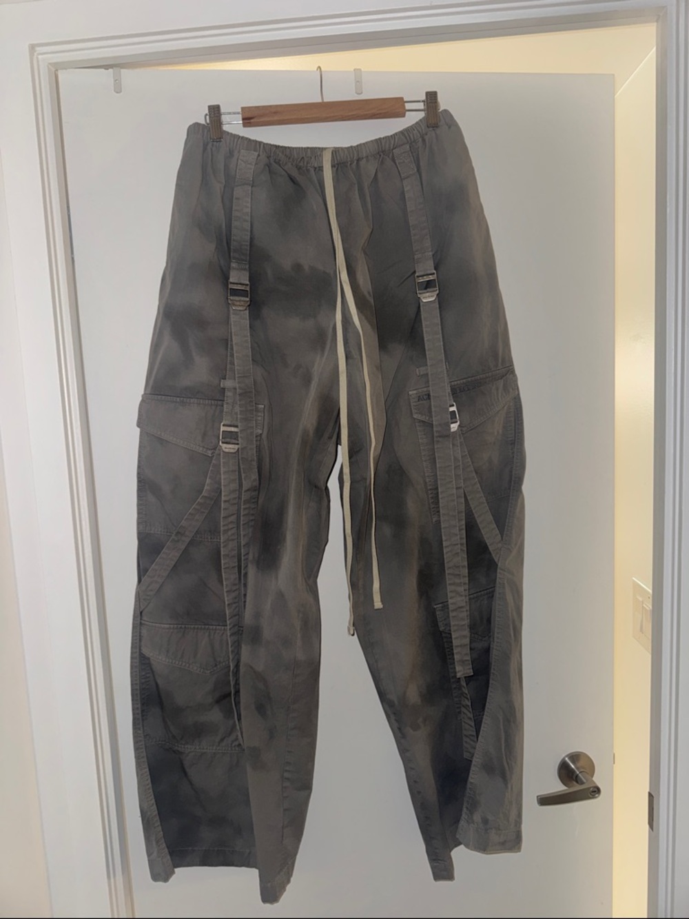 Acne Studio Men's Washed Black Cargo Pants with Strap Detail